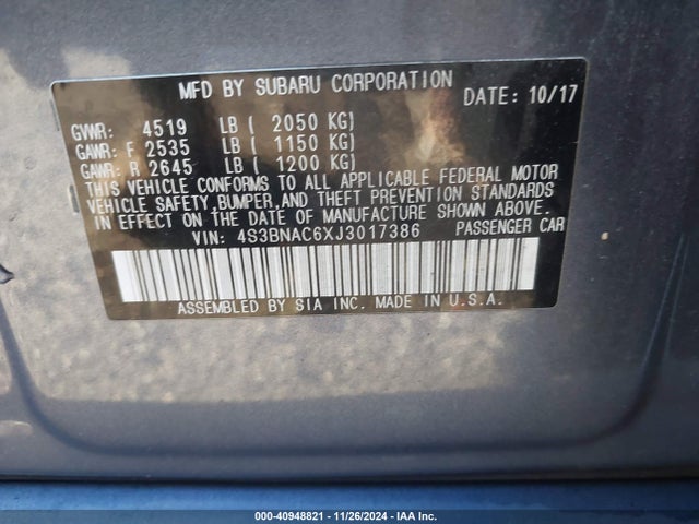 Subaru Legacy 2.5i Premium 2018 4S3BNAC6XJ3017386 Image 9