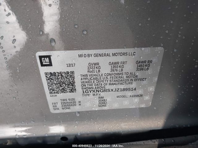 1GYKNGRSXJZ189514 Cadillac Xt5 Platinum