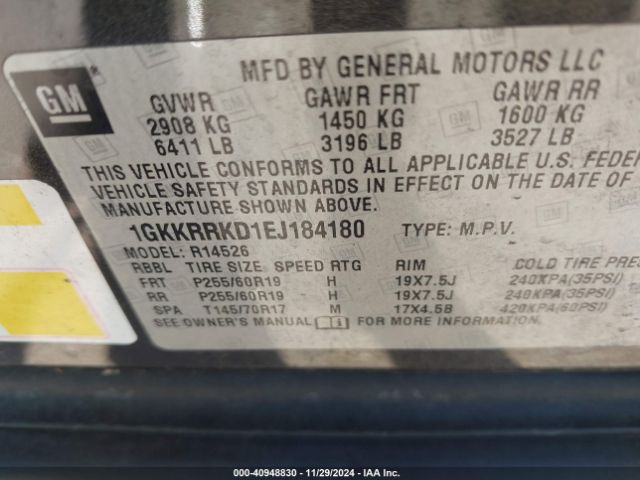 1GKKRRKD1EJ184180 GMC Acadia Slt-1