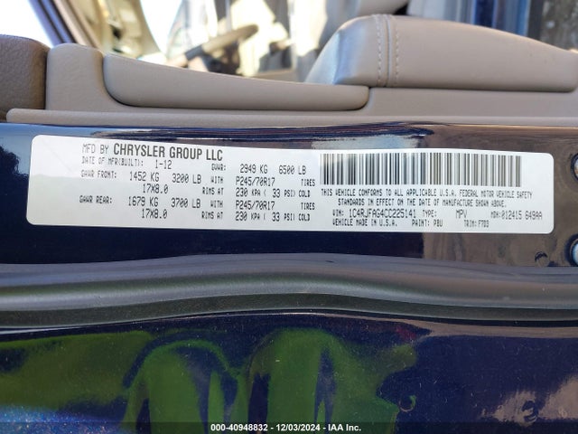 Продажа на аукционе авто 2012 Jeep Grand Cherokee Laredo, vin: 1C4RJFAG4CC225141, номер лота: 40948832
