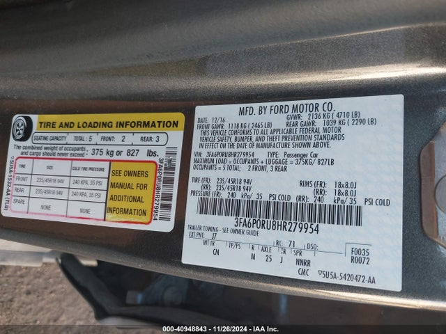 Ford Fusion Hybrid Titanium 2017 3FA6P0RU8HR279954 Image 9