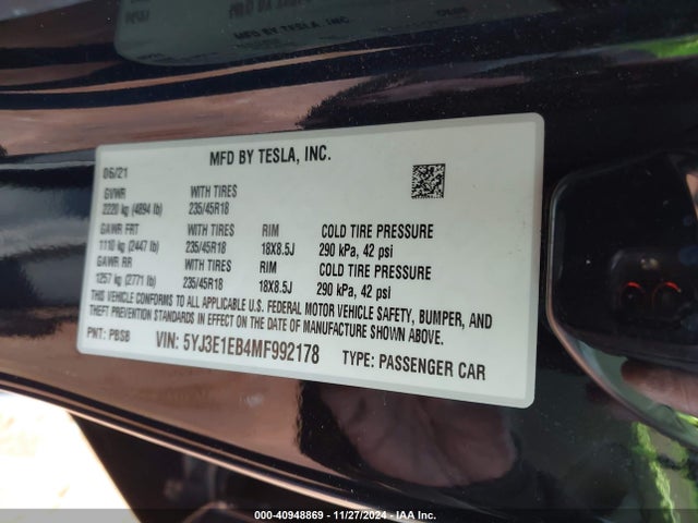 2021 TESLA MODEL 3 5YJ3E1EB4MF992178 Photo 8