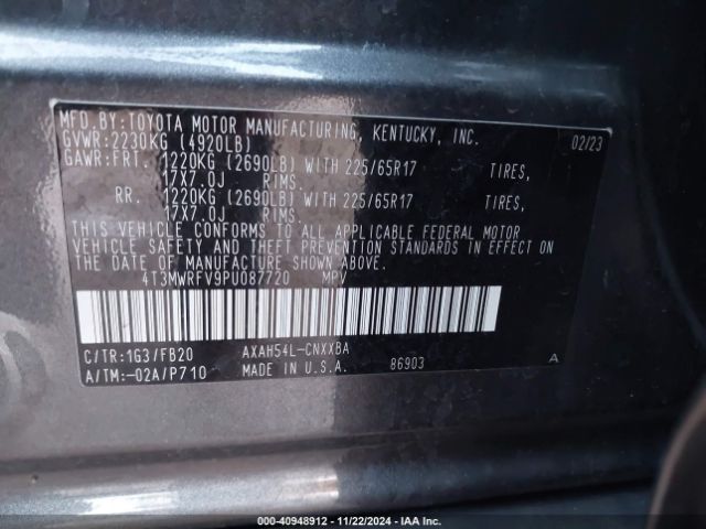 4T3MWRFV9PU087720 Toyota Rav4 Hybrid Le