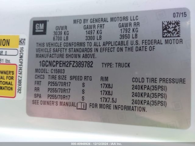 1GCNCPEH2FZ389782 Chevrolet Silverado 1500 Wt