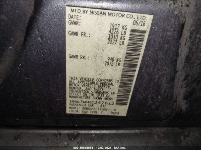 1N4AL3AP4GC247612 Nissan Altima 2.5 Sr