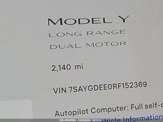 7SAYGDEE0RF152369 Tesla Model Y Long Range Dual Motor All-wheel Drive