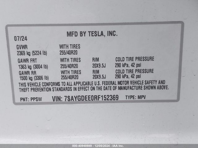 7SAYGDEE0RF152369 Tesla Model Y Long Range Dual Motor All-wheel Drive