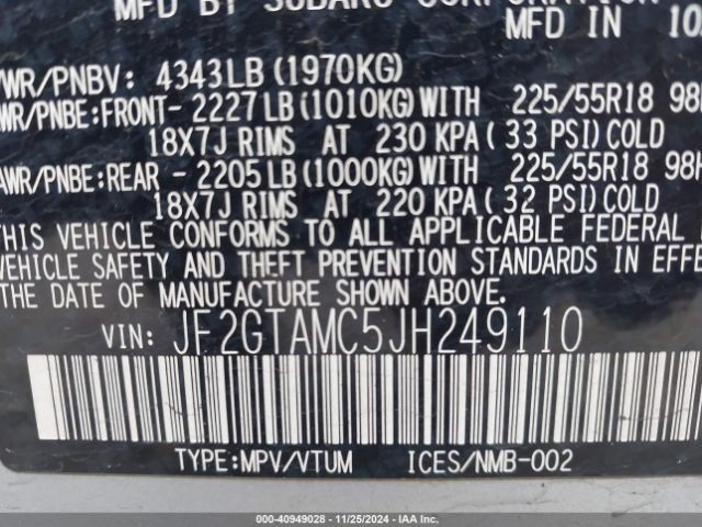 JF2GTAMC5JH249110 Subaru Crosstrek 2.0i Limited