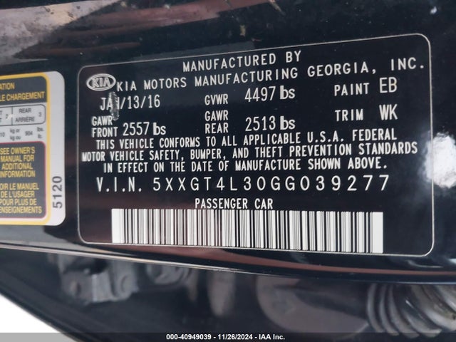 5XXGT4L30GG039277 KIA Optima Lx
