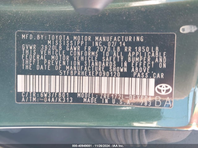 Toyota Corolla Eco/eco Plus/eco Premium 2014 5YFBPRHEXEP090120 Image 9