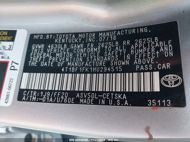 Toyota CAMRY SE 2017 4T1BF1FK1HU294515 Image 9