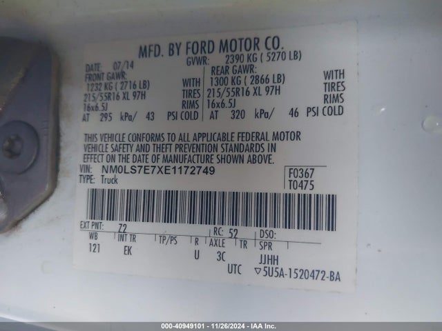 Ford Transit Connect Xl 2014 NM0LS7E7XE1172749 Image 9
