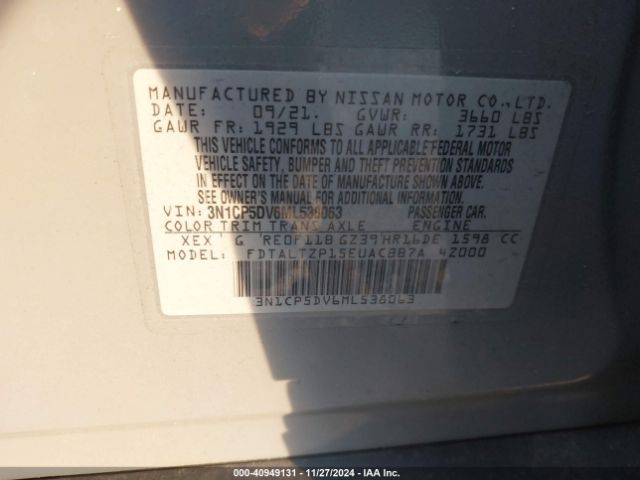 3N1CP5DV6ML538063 Nissan Kicks Sr Xtronic Cvt