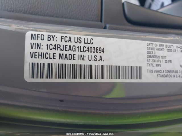 1C4RJEAG1LC403694 Jeep Grand Cherokee Altitude 4x2