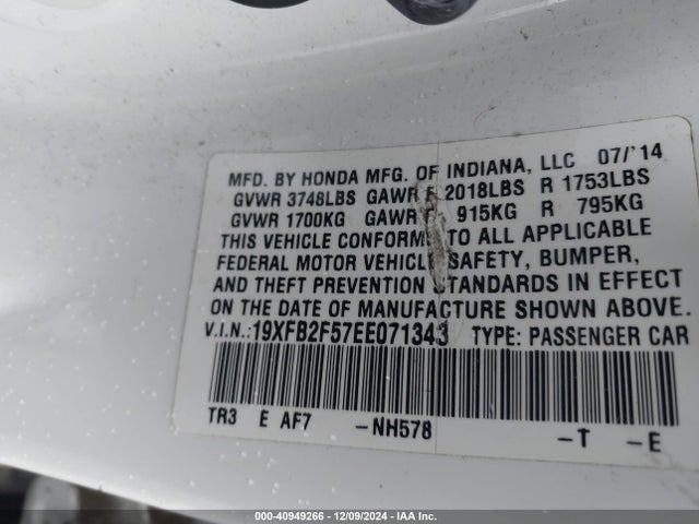 Honda Civic Lx 2014 19XFB2F57EE071343 Image 9