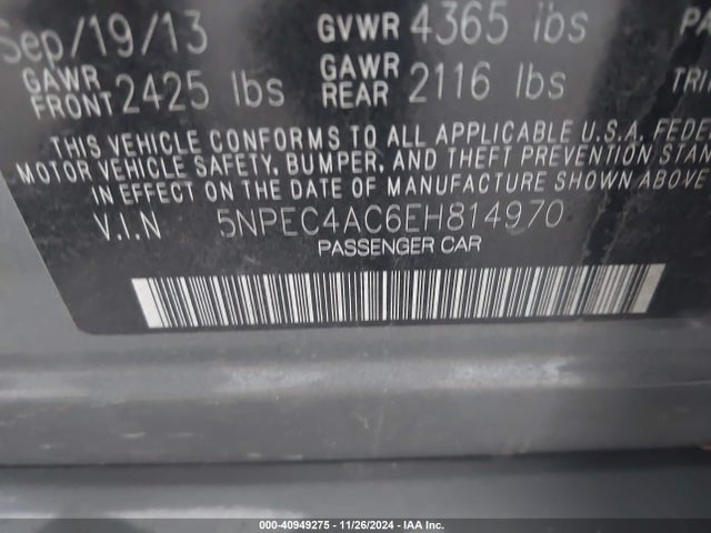 Hyundai Sonata Limited 2014 5NPEC4AC6EH814970 Image 9