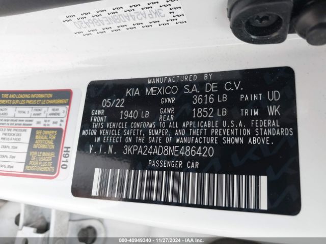 3KPA24AD8NE486420 KIA RIO LX