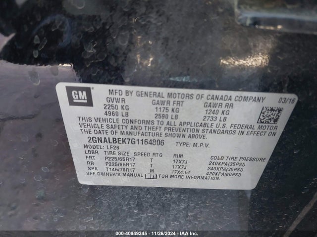 Chevrolet EQUINOX LS 2016 2GNALBEK7G1164806 Image 9