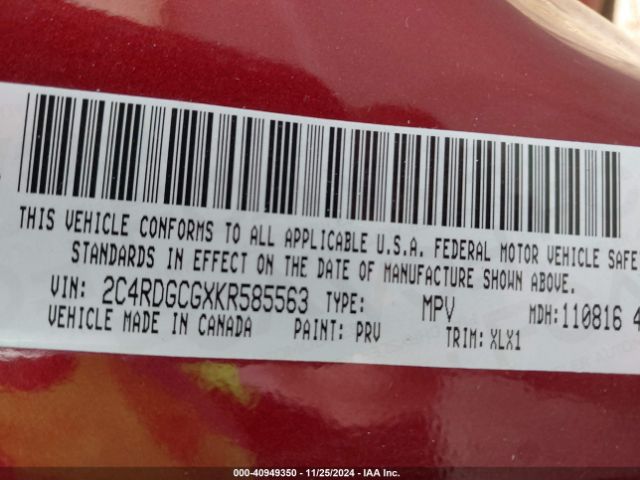 2C4RDGCGXKR585563 Dodge Grand Caravan Sxt