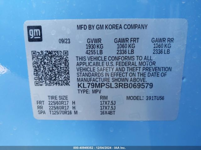 KL79MPSL3RB069579 Chevrolet Trailblazer Fwd Lt