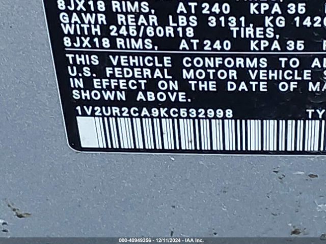 1V2UR2CA9KC532998 Volkswagen Atlas 3.6l V6 Se W/technology