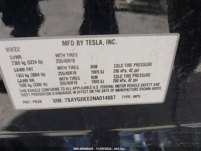 2022 TESLA MODEL Y 7SAYGDEE2NA014887 Photo 8