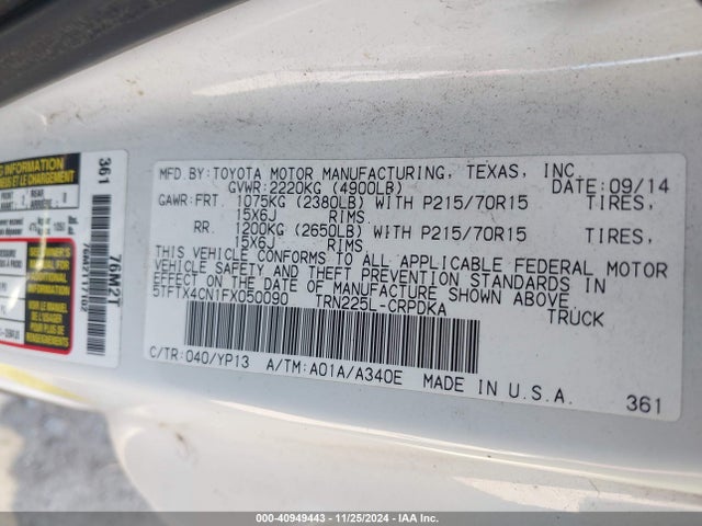 5TFTX4CN1FX050090 Toyota Tacoma