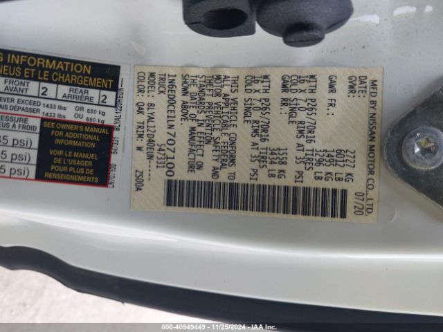 1N6ED0CE1LN707100 Nissan Frontier S 4x2