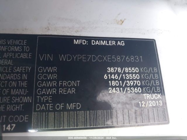 WDYPE7DCXE5876831 Freightliner Sprinter 2500 Normal Roof