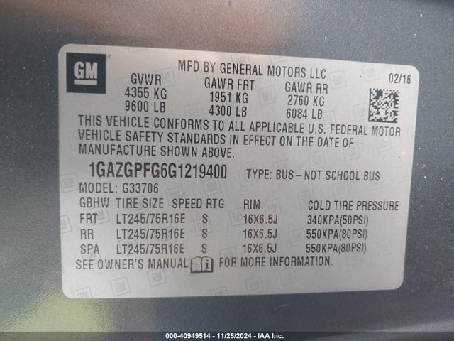 Chevrolet Express 3500 Lt 2016 1GAZGPFG6G1219400 Image 9