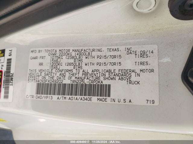 Toyota Tacoma 2015 5TFTX4CN3FX049202 Image 9