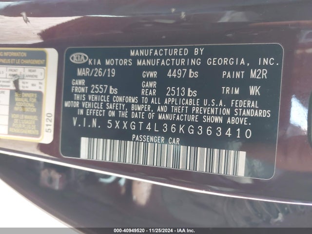 KIA Optima Lx 2019 5XXGT4L36KG363410 Image 9