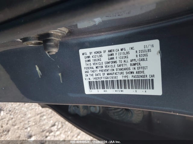 Honda ACCORD EX 2016 1HGCR2F70GA126562 Image 9