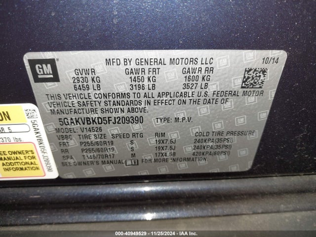 Buick Enclave Leather 2015 5GAKVBKD5FJ209390 Image 9