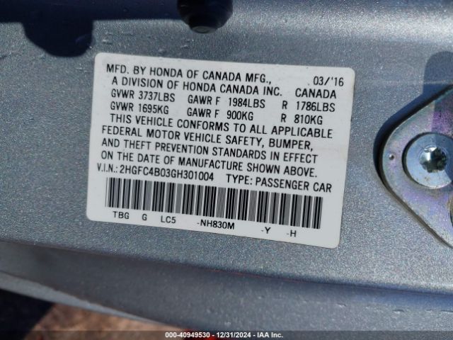 2HGFC4B03GH301004 Honda Civic Lx-p