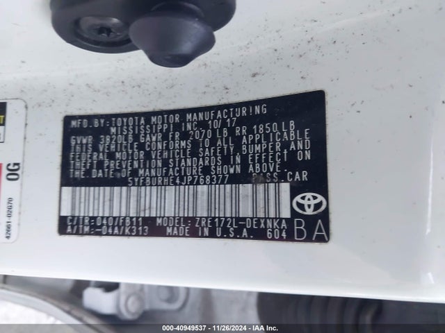 Toyota COROLLA LE 2018 5YFBURHE4JP768377 Image 9
