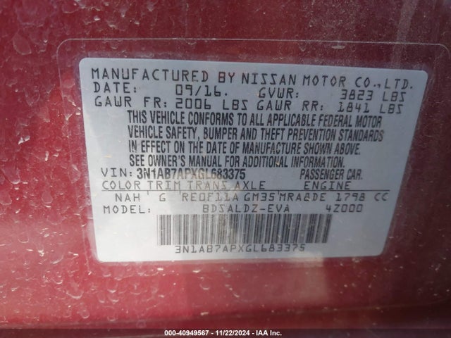 Nissan SENTRA SV 2016 3N1AB7APXGL683375 Image 9