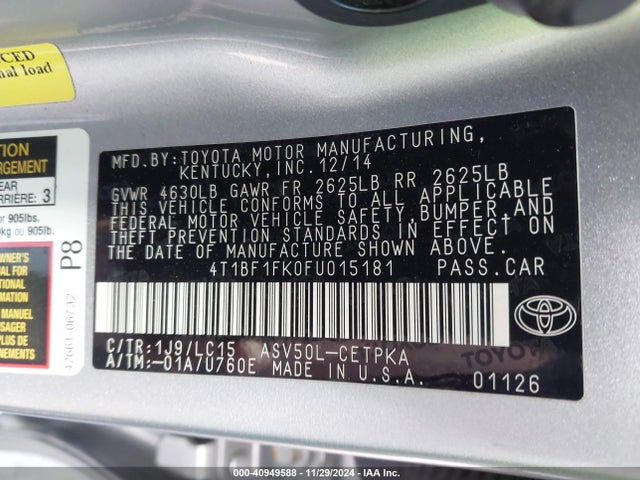 4T1BF1FK0FU015181 Toyota CAMRY XSE