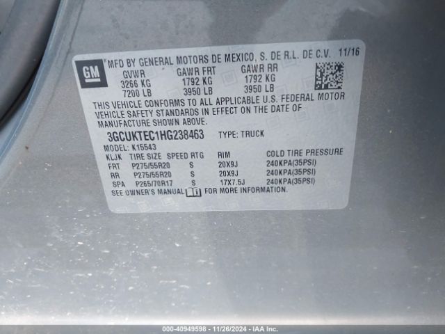 3GCUKTEC1HG238463 Chevrolet Silverado 1500 High Country