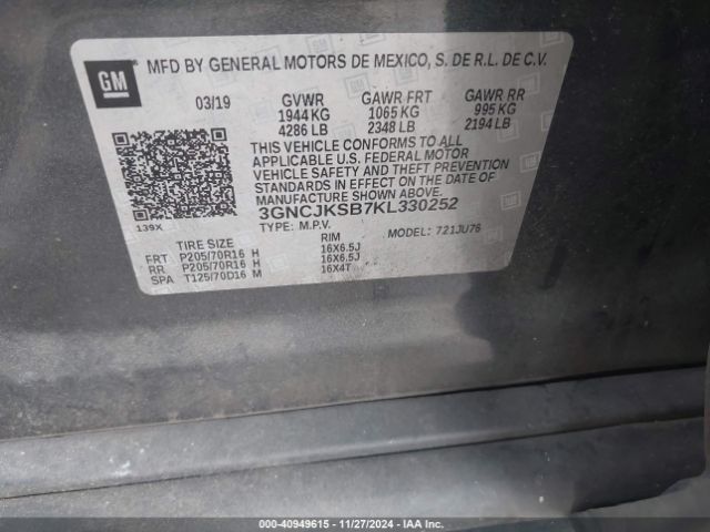 3GNCJKSB7KL330252 Chevrolet TRAX LS