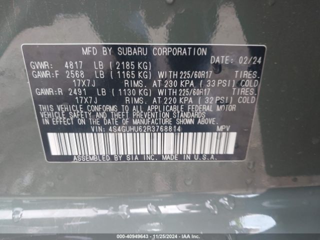 4S4GUHU62R3768814 Subaru Crosstrek Wilderness