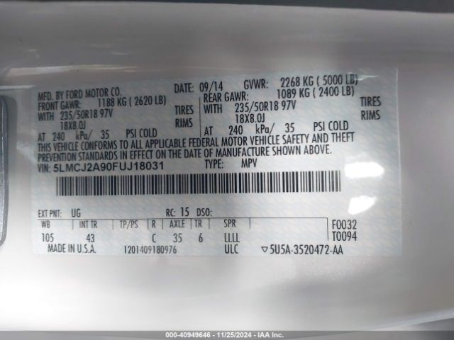 5LMCJ2A90FUJ18031 Lincoln MKC