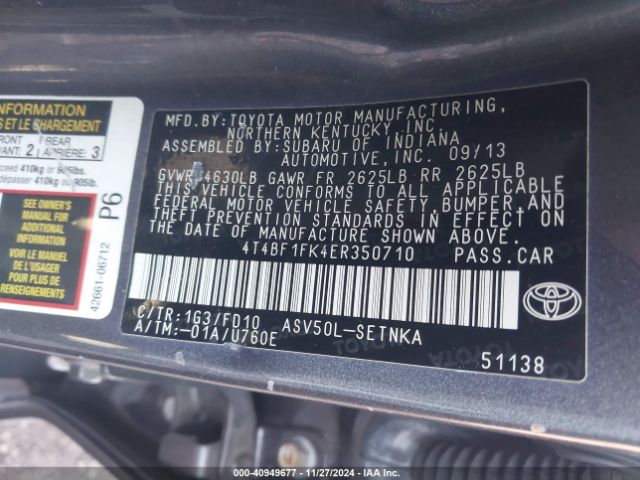 4T4BF1FK4ER350710 Toyota CAMRY LE