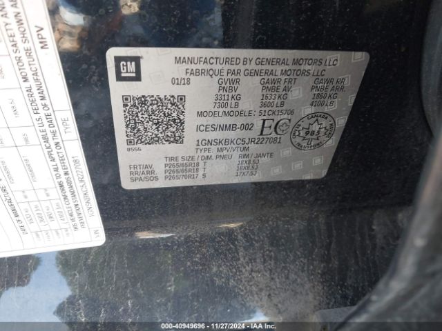 1GNSKBKC5JR227081 Chevrolet Tahoe Lt