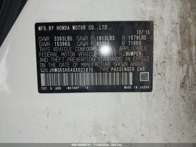 Honda FIT LX 2016 JHMGK5H54GX021875 Image 9
