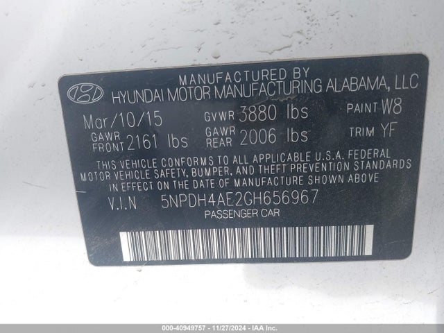 Hyundai ELANTRA SE 2016 5NPDH4AE2GH656967 Image 9