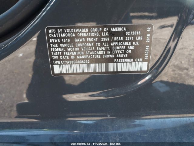 1VWAT7A38GC036232 Volkswagen Passat 1.8t R-line