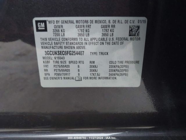 3GCUKSEC6FG254407 Chevrolet Silverado 1500 1lz