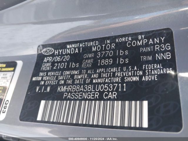 KMHRB8A38LU053711 Hyundai Venue Se