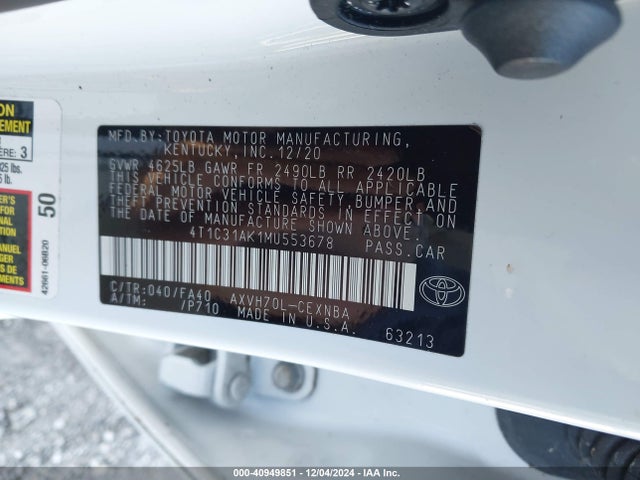 4T1C31AK1MU553678 Toyota a25a-fxs
